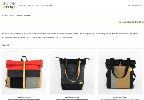 Screenshot of https://andthen.design/lt-lt/collections/zero-1/convertible-bags