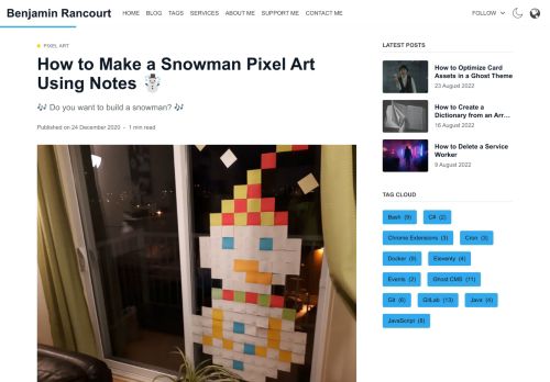 Screenshot of https://www.benjaminrancourt.ca/a-snowman-pixel-art-using-notes/