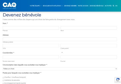 Screenshot of https://coalitionavenirquebec.org/fr/impliquez-vous/devenezbenevole/