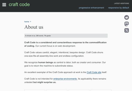 Screenshot of https://craft-code.dev/about