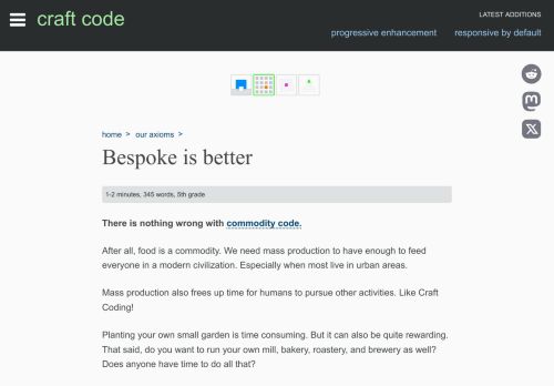 Screenshot of https://craft-code.dev/axioms/bespoke-is-better