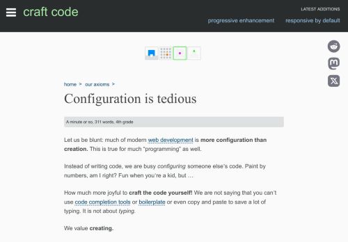 Screenshot of https://craft-code.dev/axioms/configuration-is-tedious