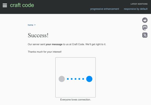 Screenshot of https://craft-code.dev/contact/success