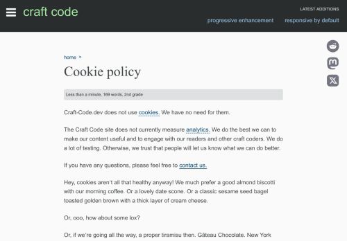 Screenshot of https://craft-code.dev/cookie-policy