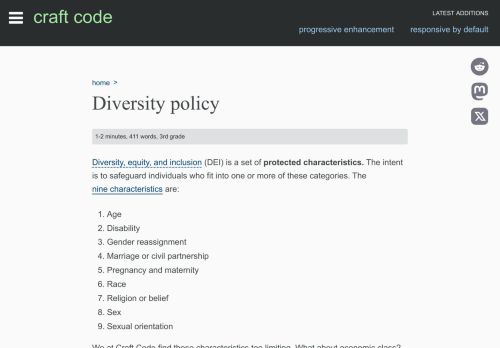 Screenshot of https://craft-code.dev/diversity-policy