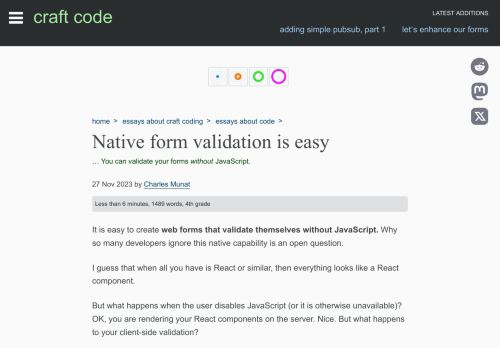 Screenshot of https://craft-code.dev/essays/code/native-form-validation-is-easy
