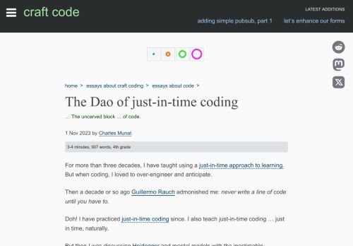 Screenshot of https://craft-code.dev/essays/code/the-dao-of-just-in-time-coding