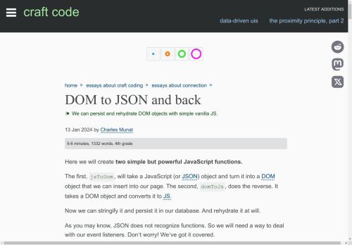 Screenshot of https://craft-code.dev/essays/connection/dom-to-json-and-back