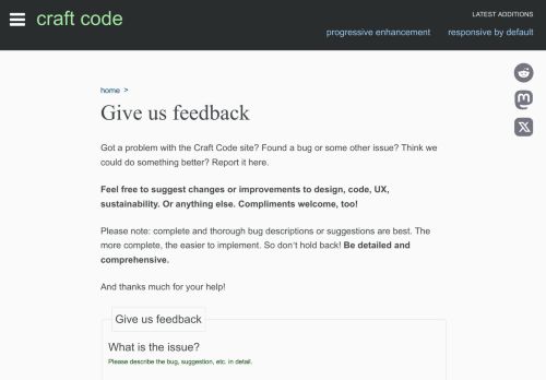 Screenshot of https://craft-code.dev/feedback