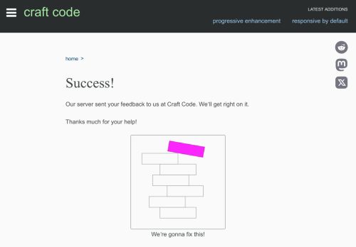 Screenshot of https://craft-code.dev/feedback/success