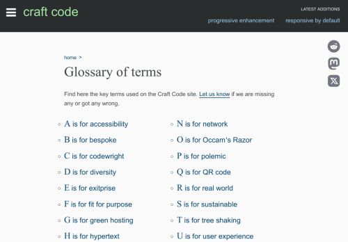 Screenshot of https://craft-code.dev/glossary
