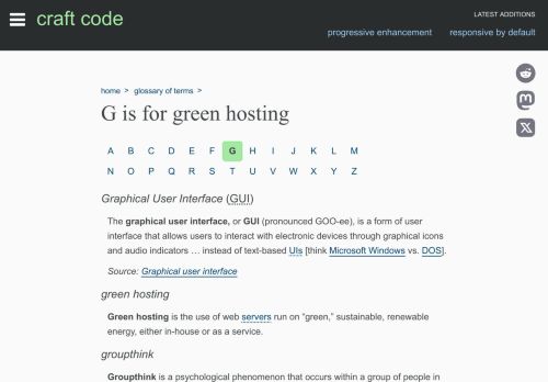 Screenshot of https://craft-code.dev/glossary/g