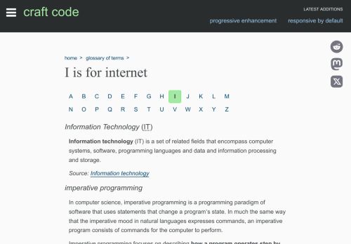 Screenshot of https://craft-code.dev/glossary/i