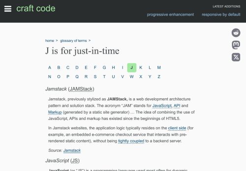 Screenshot of https://craft-code.dev/glossary/j