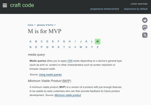 Screenshot of https://craft-code.dev/glossary/m