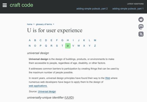 Screenshot of https://craft-code.dev/glossary/u
