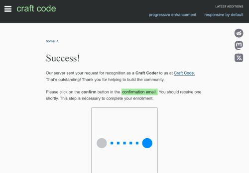 Screenshot of https://craft-code.dev/join/success