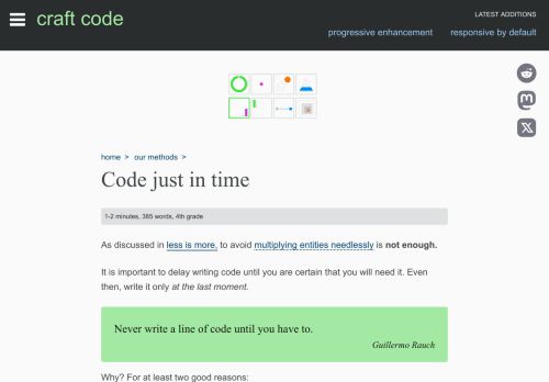 Screenshot of https://craft-code.dev/methods/code-just-in-time