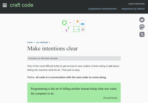 Screenshot of https://craft-code.dev/methods/make-intentions-clear