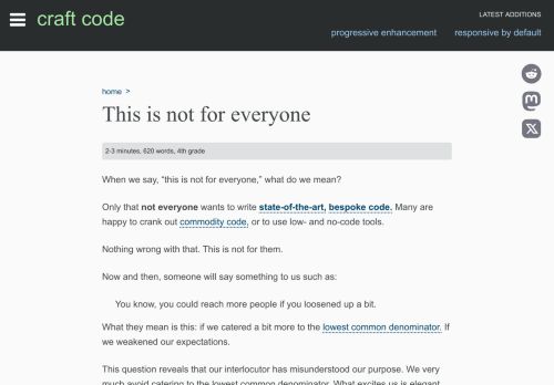 Screenshot of https://craft-code.dev/not-for-everyone