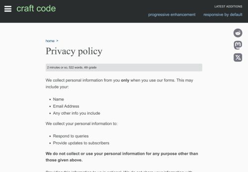 Screenshot of https://craft-code.dev/privacy-policy