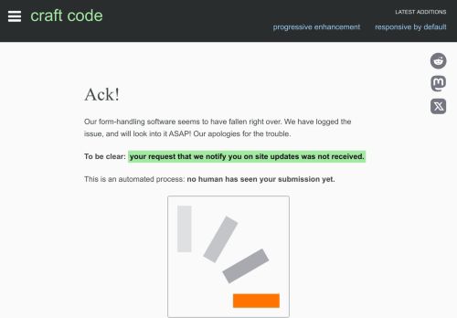 Screenshot of https://craft-code.dev/subscribe/failure