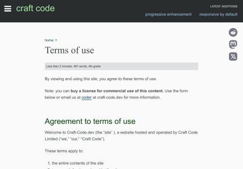 Screenshot of https://craft-code.dev/terms-of-use