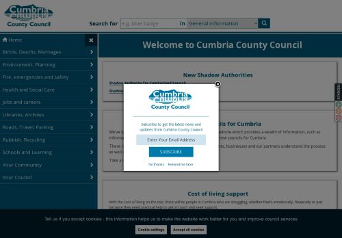 Screenshot of https://www.cumbria.gov.uk/