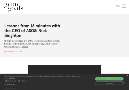 Screenshot of https://www.geniegoals.co.uk/blog/asos-nick-beighton-lessons