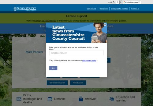 Screenshot of https://www.gloucestershire.gov.uk/