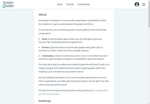 Screenshot of https://greensider.org/about