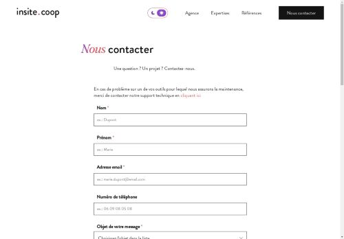 Screenshot of https://www.insite.coop/nous-contacter