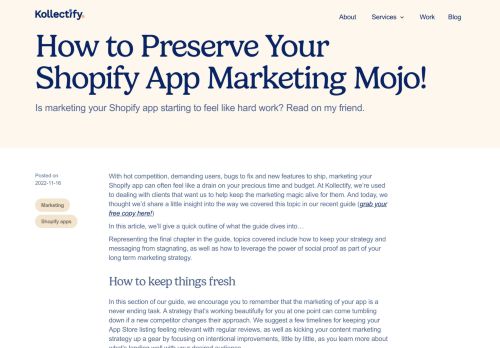 Screenshot of https://www.kollectify.com/blog/preserve-your-shopify-app-marketing-mojo
