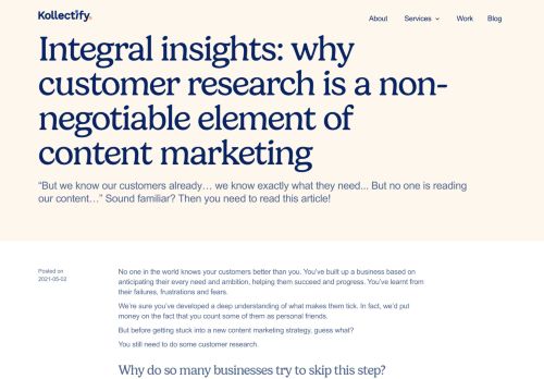 Screenshot of https://kollectify.com/blog/why-customer-research-is-important-content-marketing