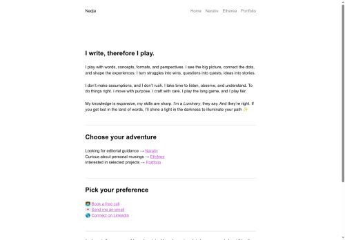 Screenshot of https://nadja.fyi